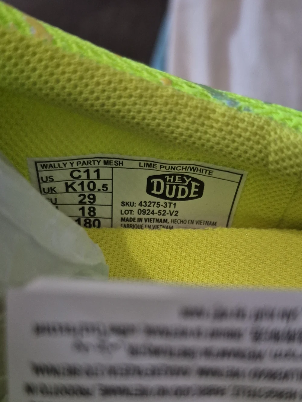 Hey Dude C11 Lime Punch/white Sneakers WALLEY PARTY MESH Highlighter Color